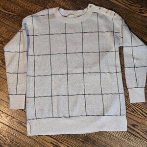 Loft windowpane crew neck cream black sweater 100% cotton size S Ann Taylor